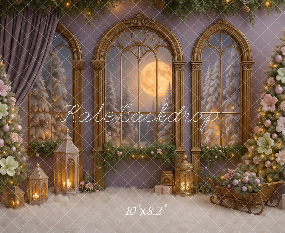 Kate Christmas Floral Trees Moonlit Window Backdrop Designed by Ashley Paul -UK