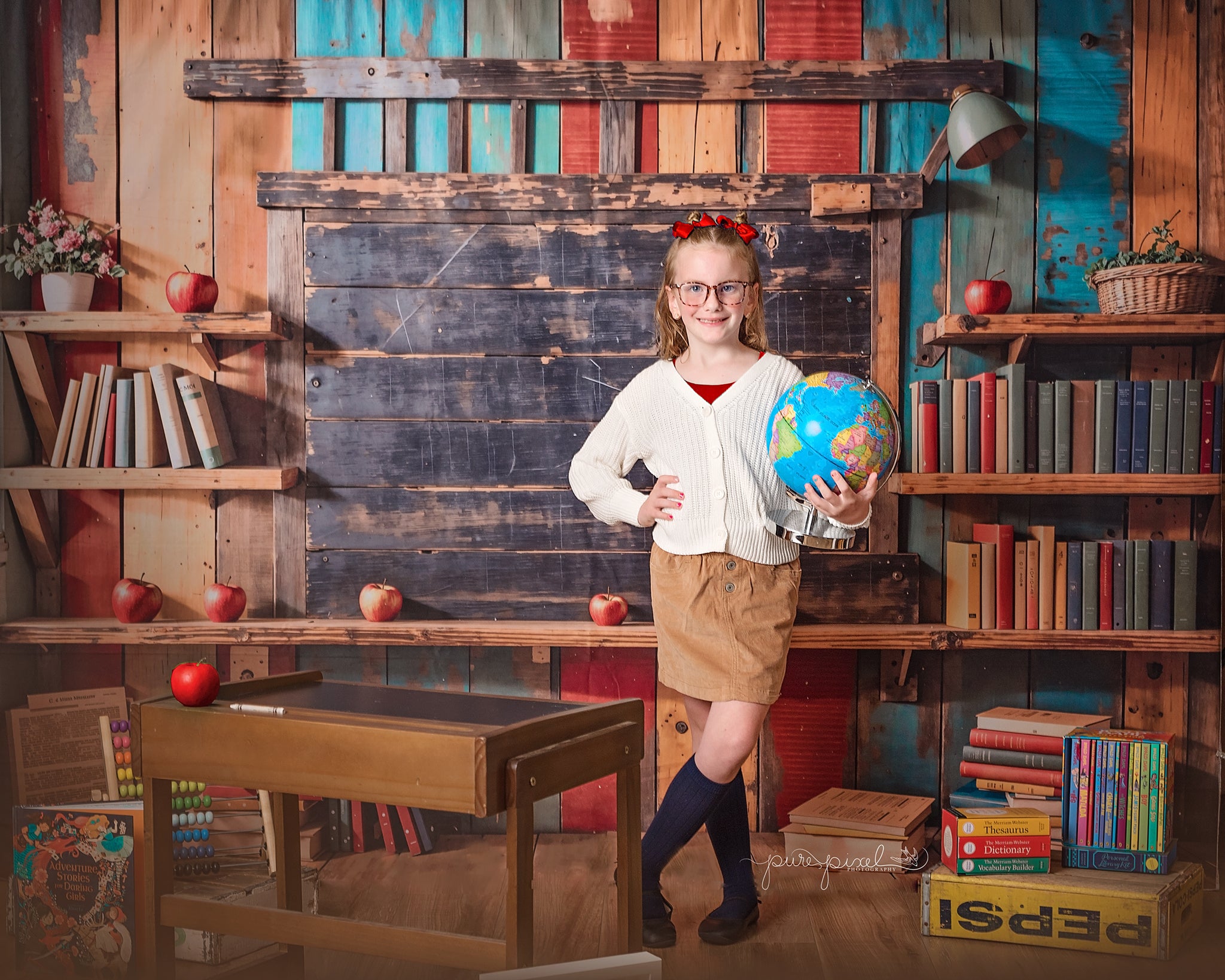 Kate Back to School Bookshelf Blackboard Backdrop Designed by Emetselch -UK