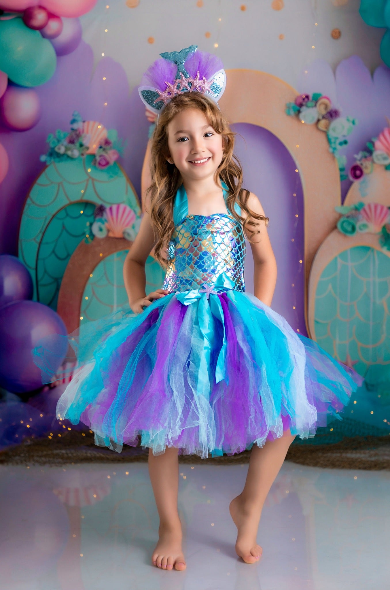 Kate Birthday Mermaid Colorful Balloon Arch Backdrop Designed by Patty Robert -UK