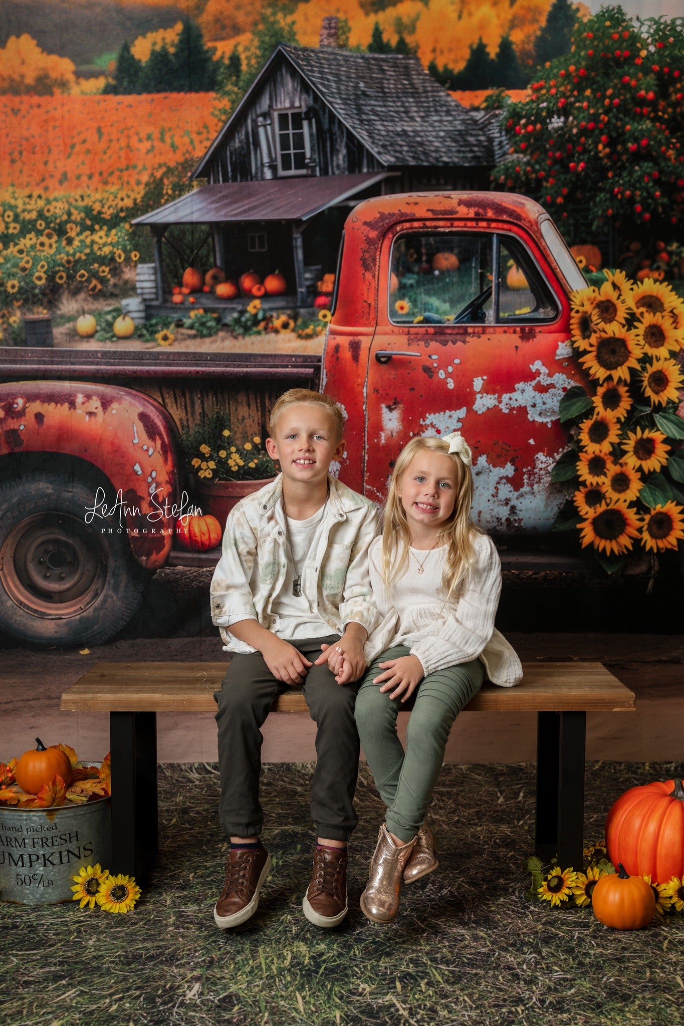 Kate Autumn Forest Sunflower Broken Truck Backdrop Designed by Mini MakeBelieve -UK