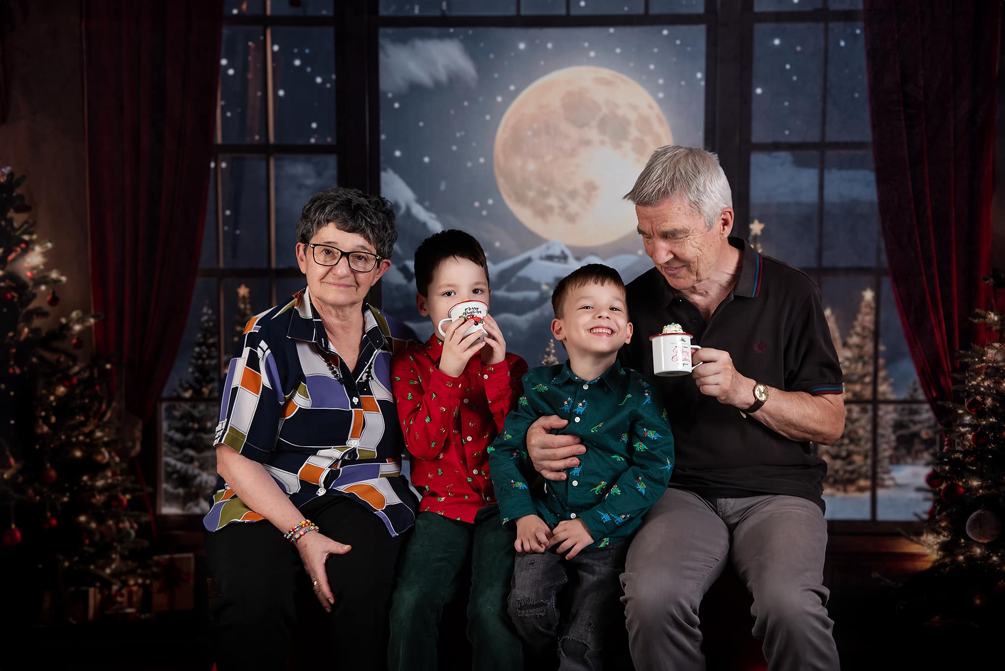 Kate Christmas Moon Night Red Curtain Window Backdrop Designed by Chain Photography -UK
