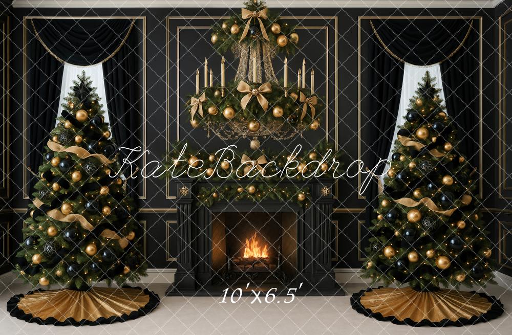 Kate Christmas Black Fireplace Trees Backdrop Designed by Ashley Paul
