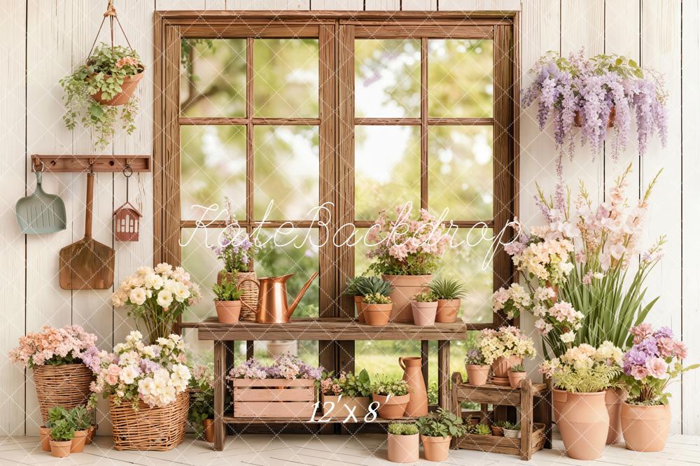 Kate Wooden Window Flower Pots Rustic Backdrop Designed by Emetselch