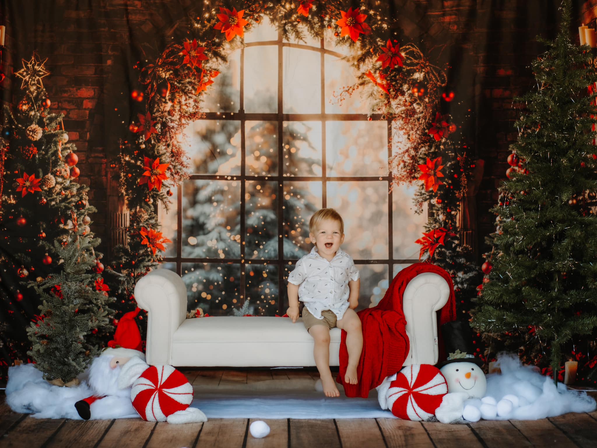 Lightning Deals Kate Christmas Tree Arched Window Brick Wall Backdrop Designed by Emetselch -UK