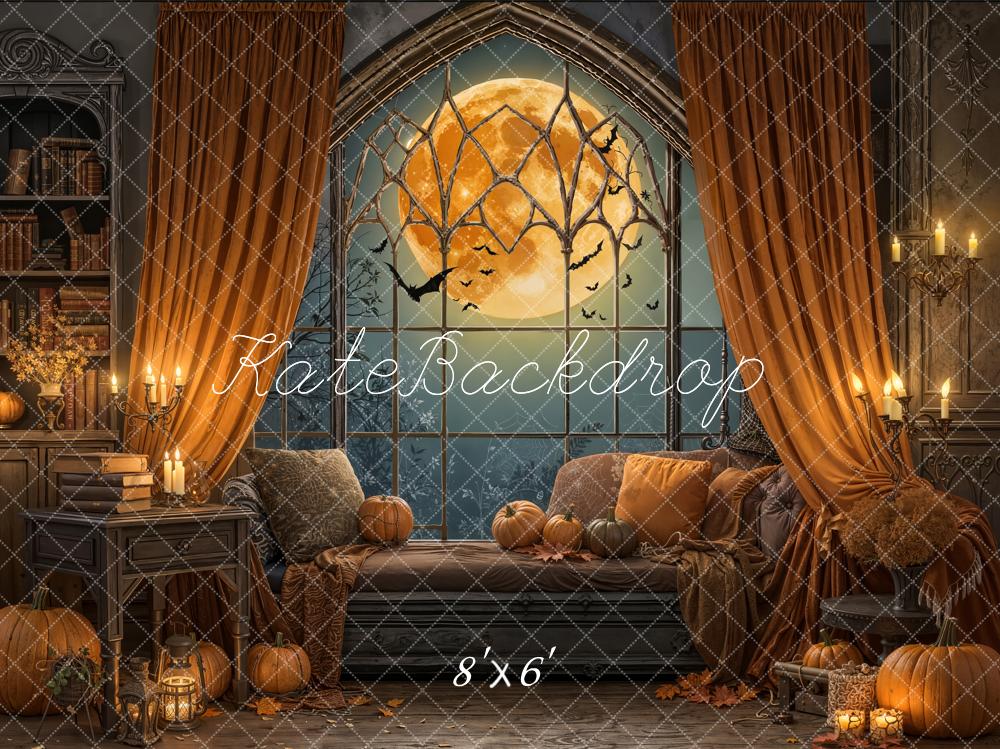 Kate Halloween Moon Gothic Window Fleece Backdrop Designed by Emetselch -UK