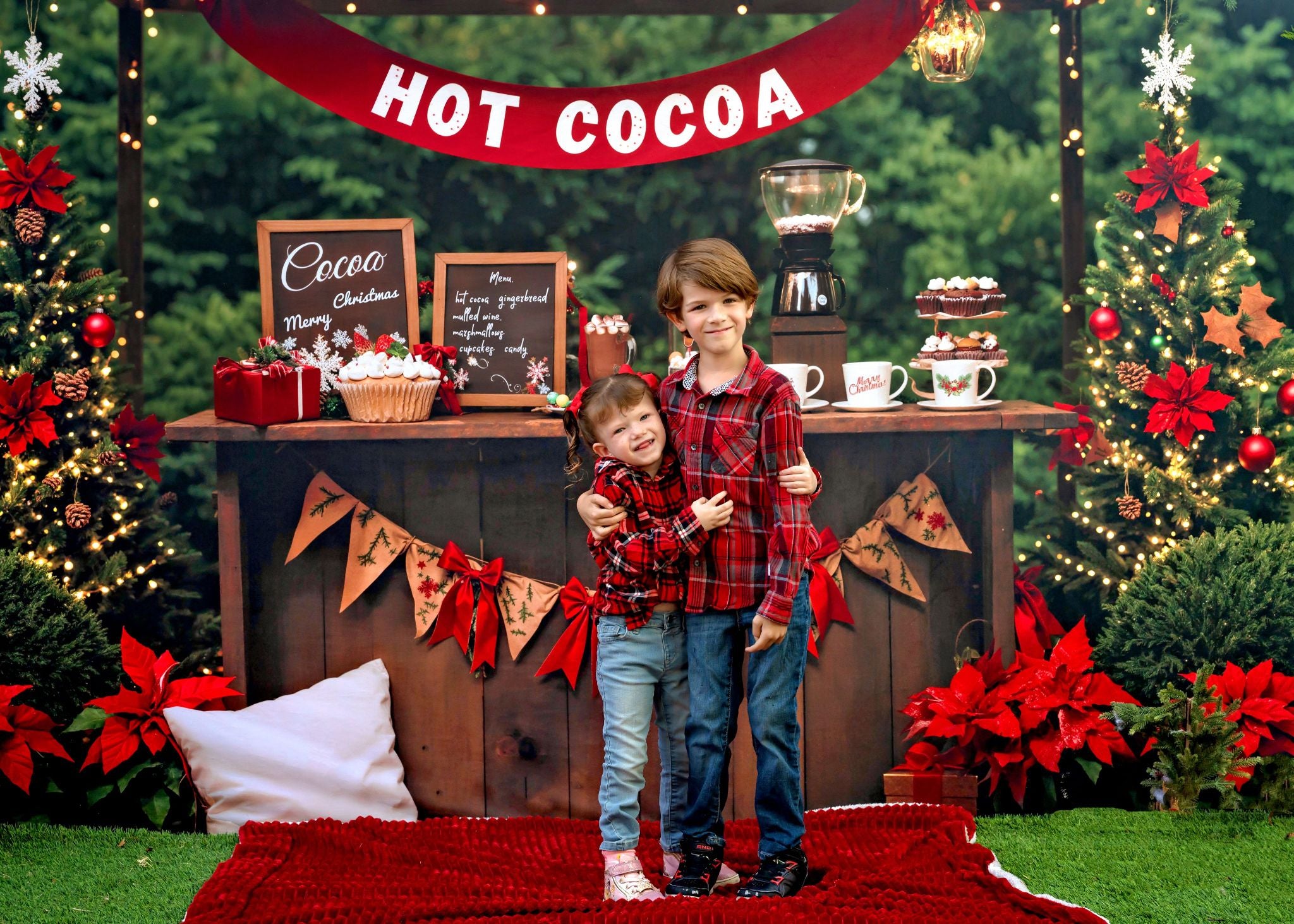 Lightning Deals Kate Christmas Forest Hot Cocoa Stand Backdrop Designed by Emetselch -UK