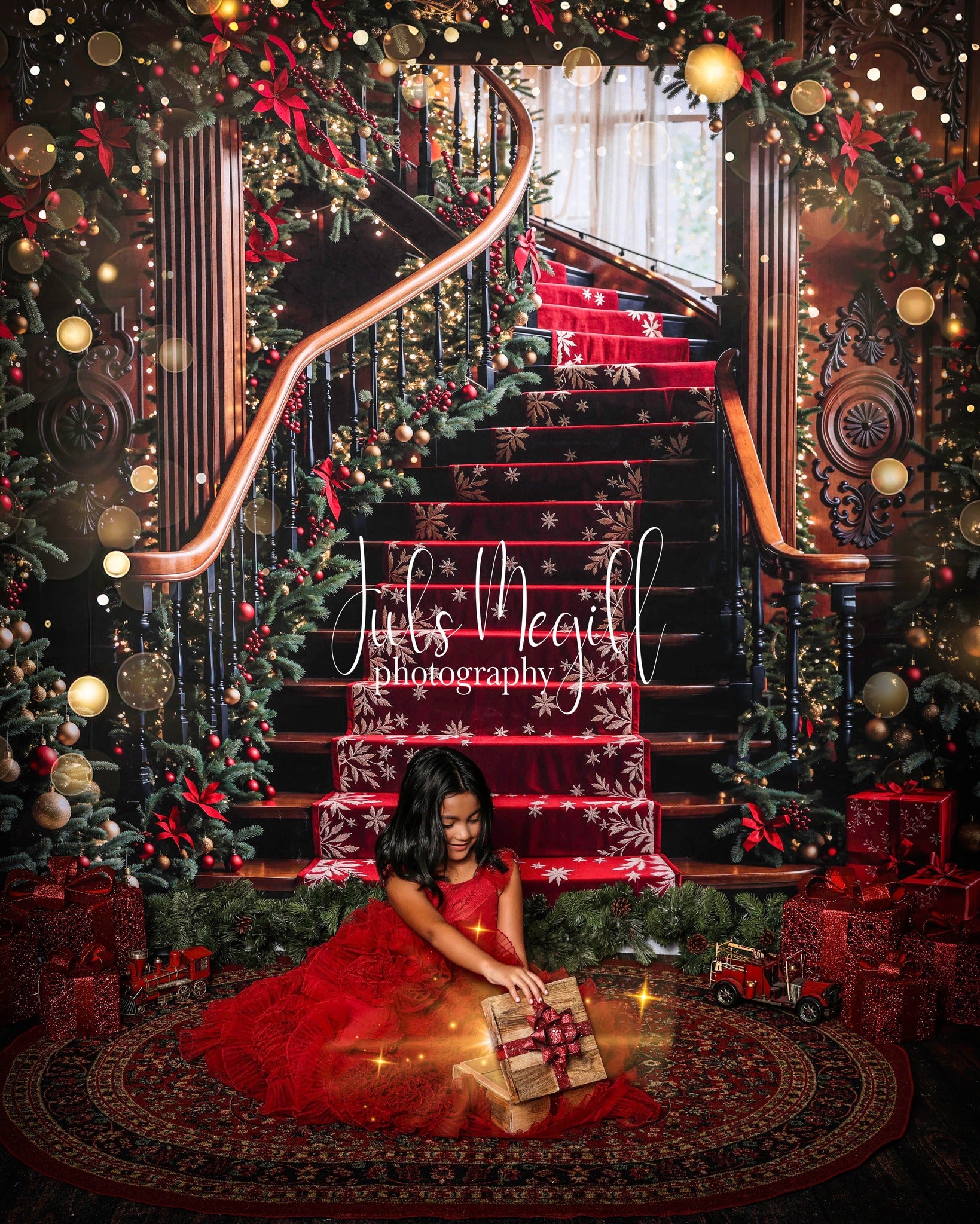 Lightning Deals Kate Christmas Tree Vintage Stairs Backdrop Designed by Emetselch -UK