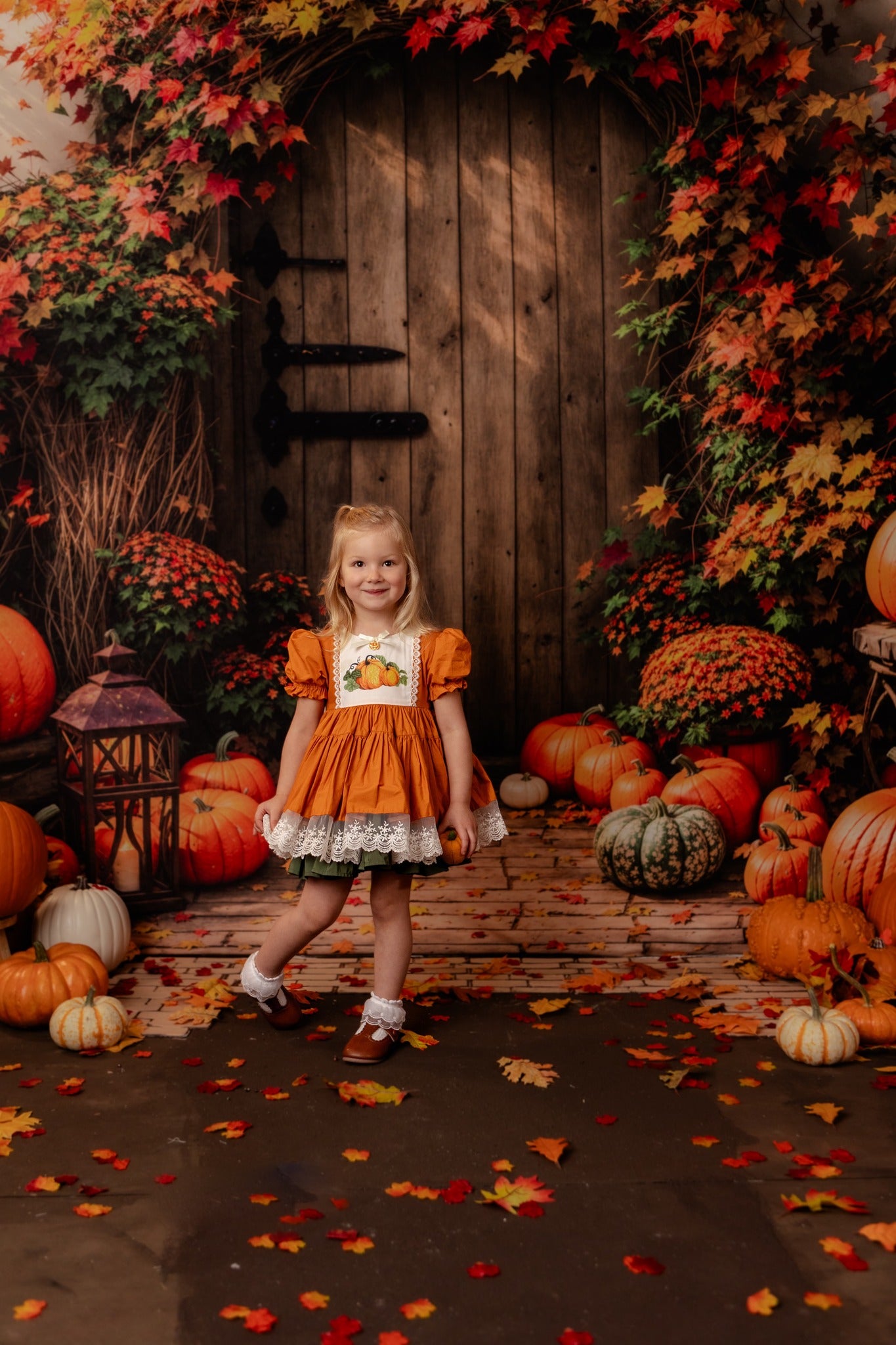 Kate Autumn Maple Leaf Pumpkin Wooden Door Backdrop Designed by Emetselch -UK