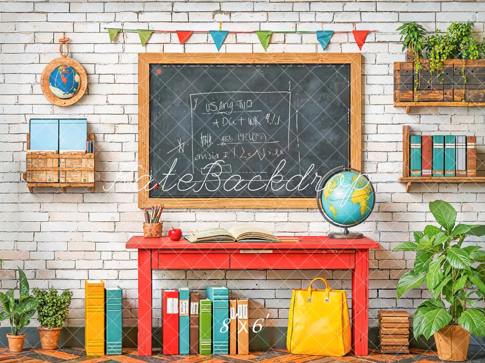 Kate Back To School Chalkboard Globe Books Fleece Backdrop Designed by Emetselch -UK