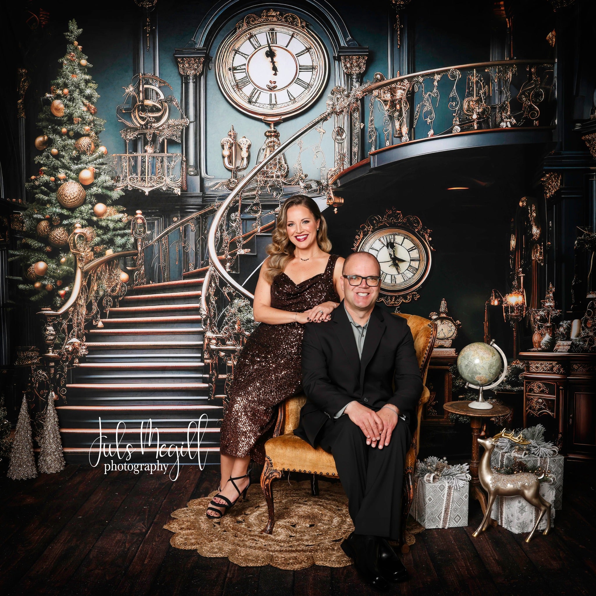 Lightning Deals Kate Christmas Stair Clock Backdrop Designed by Chain Photography -UK