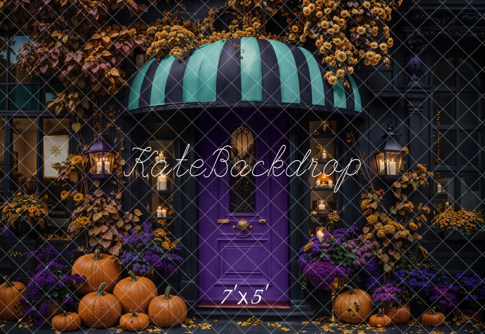 Kate Halloween Pumpkins Purple Door Backdrop Designed by Emetselch -UK