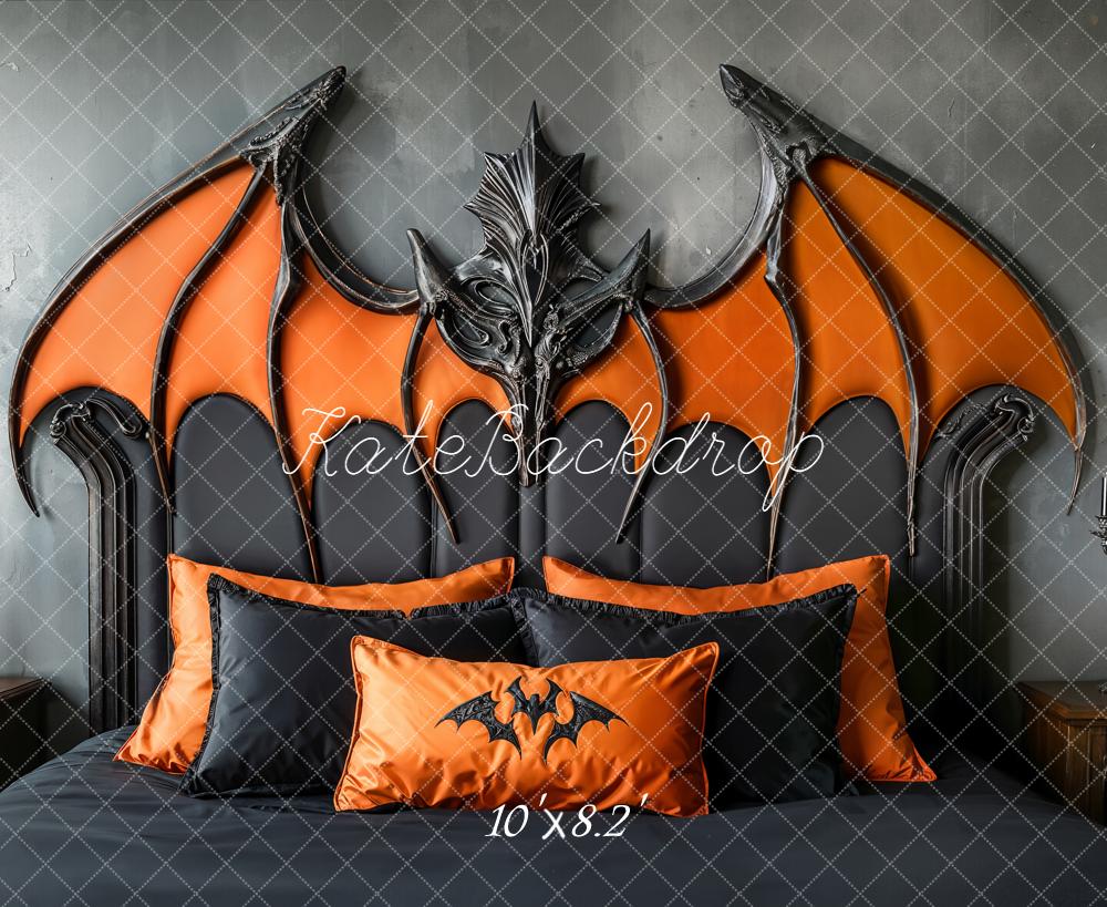 Kate Halloween Bat Wings Headboard Orange Black Backdrop Designed by Emetselch -UK