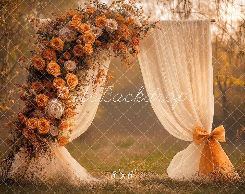 Kate Wedding Floral Arch Curtain Bow Fleece Backdrop Designed by Emetselch -UK