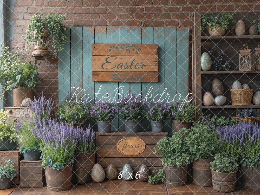Kate Easter Flower Pots Wooden Wall Fleece Backdrop Designed by Emetselch -UK
