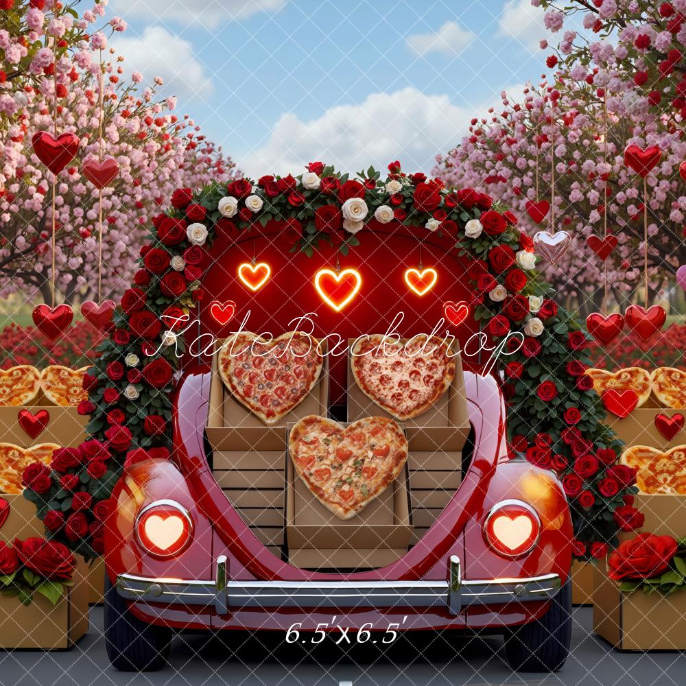 Kate Valentine Heart Pizza Car Blossom Backdrop Designed by Mini MakeBelieve -UK