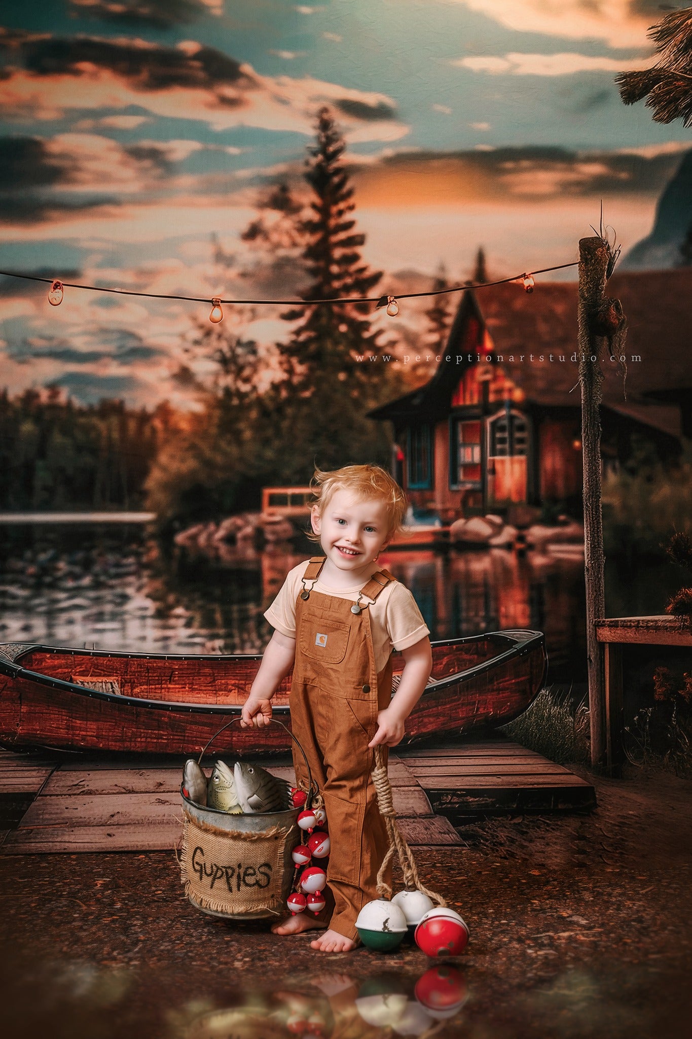 Lightning Deals Kate Canoe Dock Lake Forest Cabin Backdrop Designed by Lidia Redekopp -UK