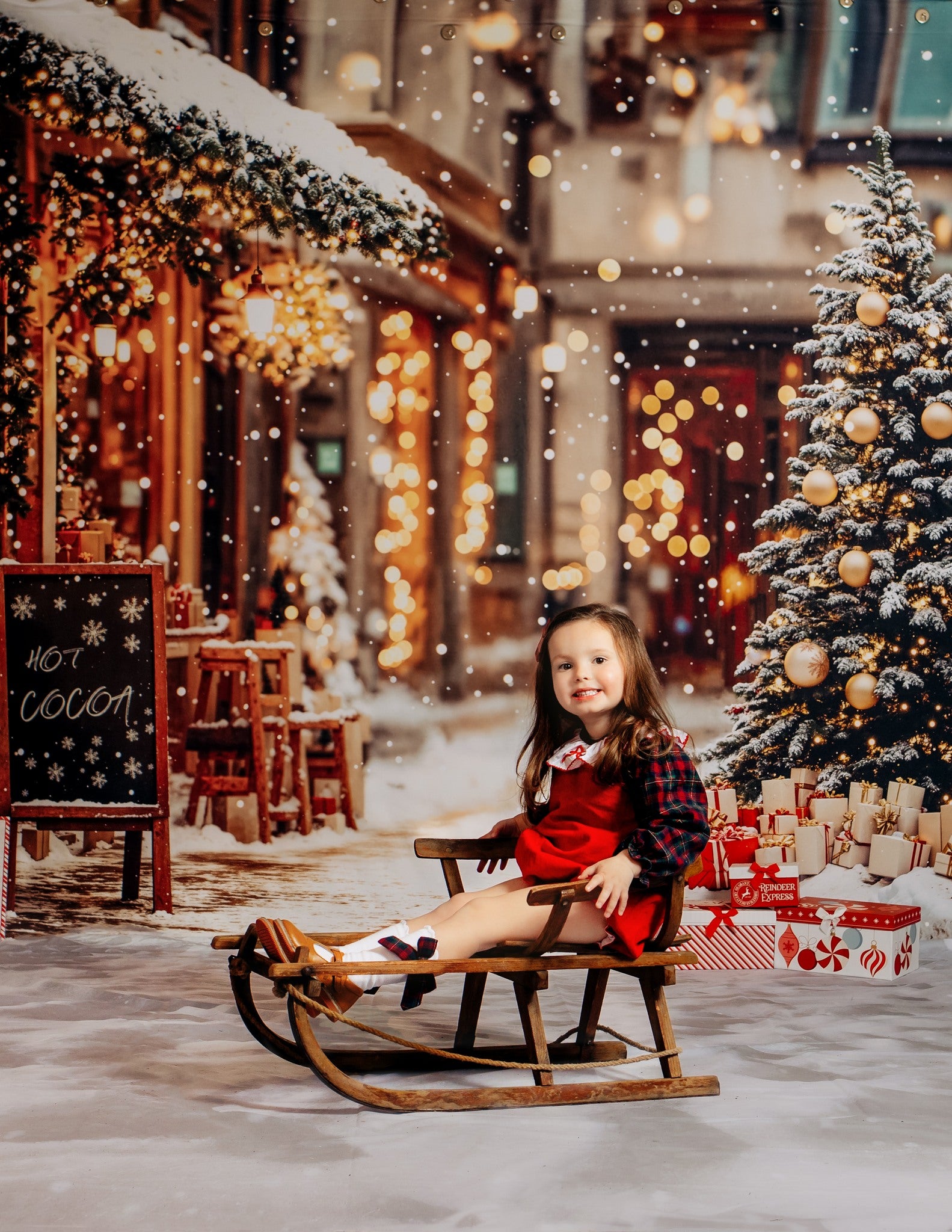 Kate Christmas Tree Street Hot Cocoa Shop Backdrop Designed by Emetselch -UK