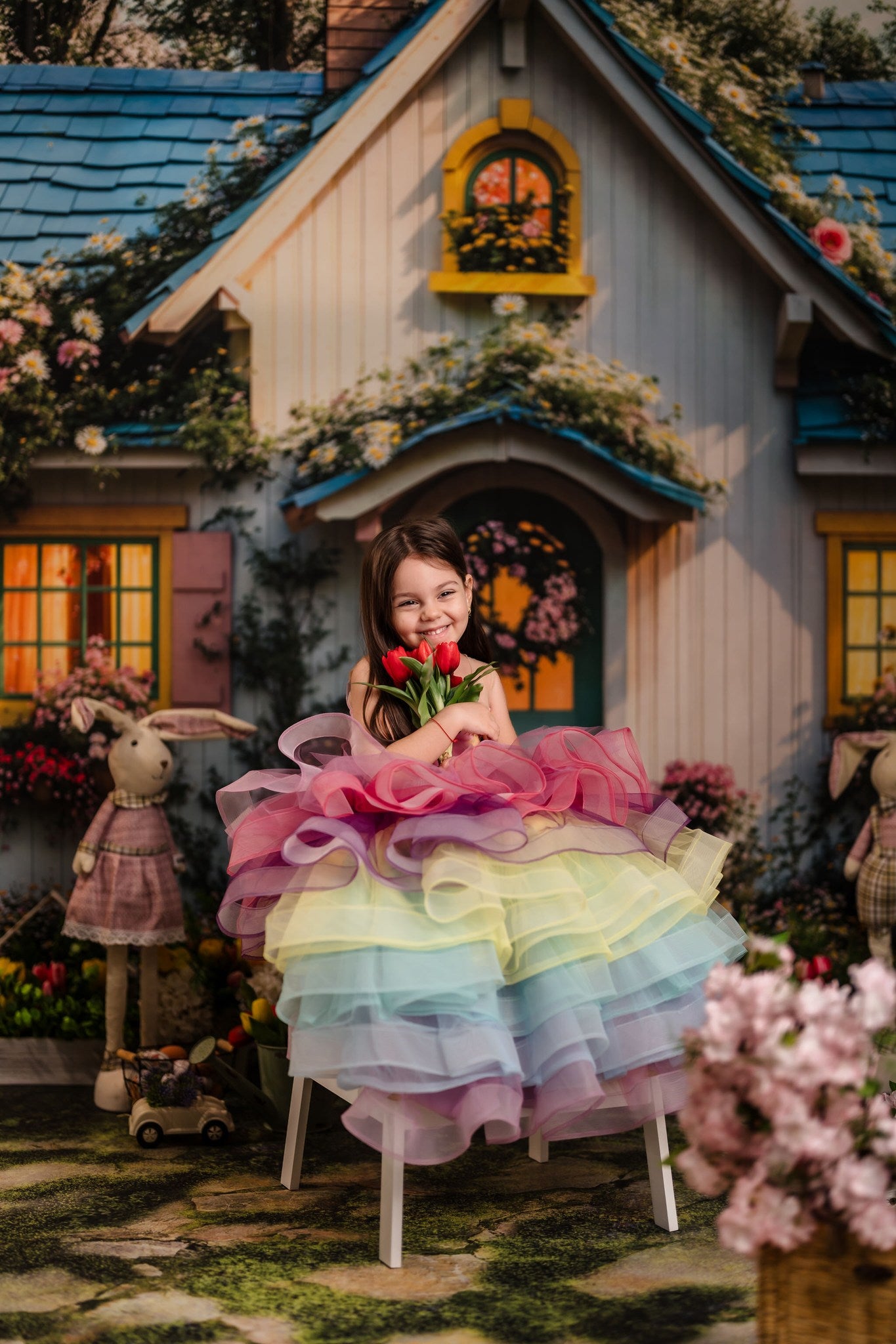 Kate Spring Cottage Garden Floral Backdrop+Pathway Floor Backdrop -UK