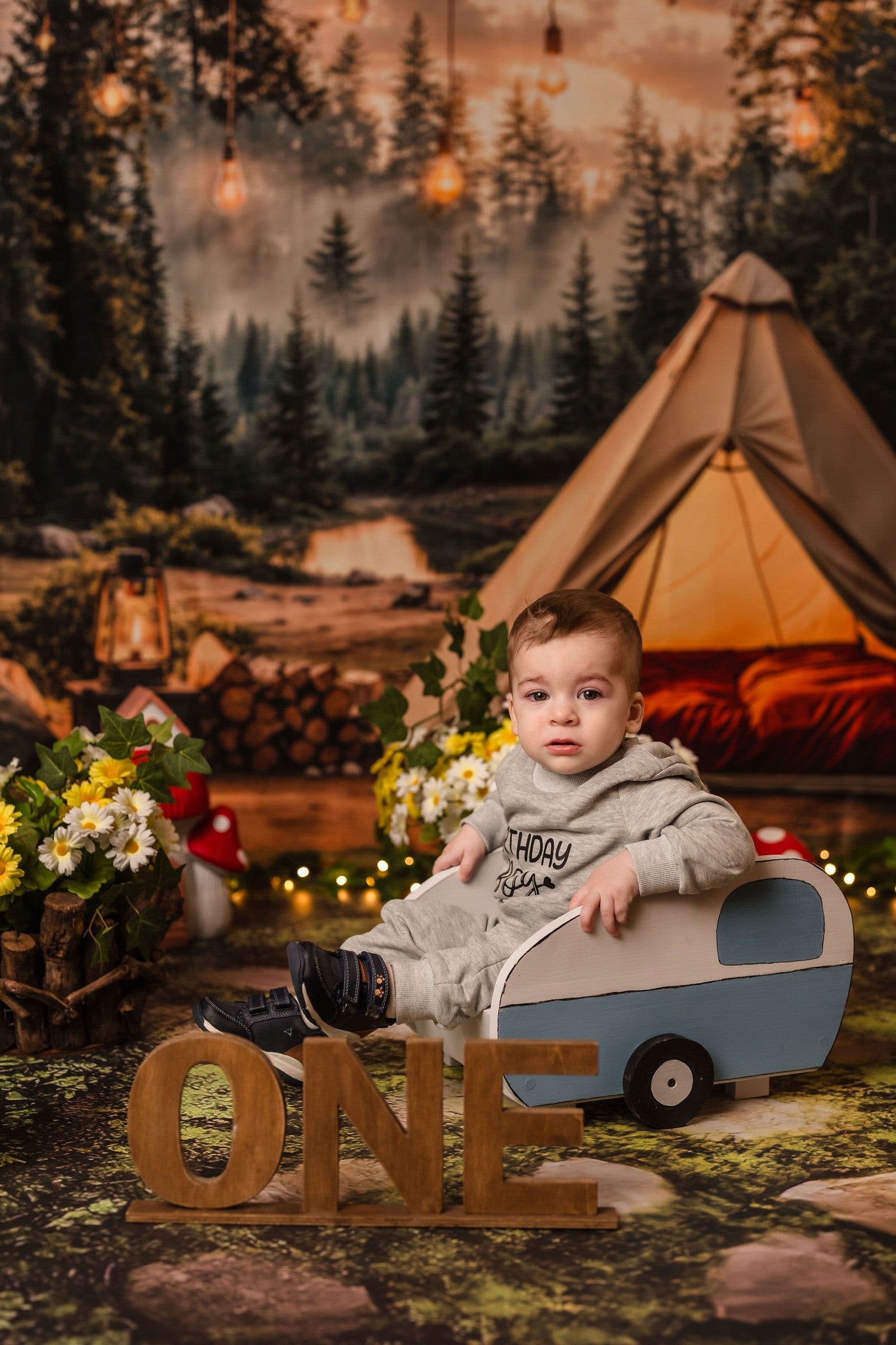 Kate Camping Forest Tent Lights Backdrop Designed by Emetselch -UK