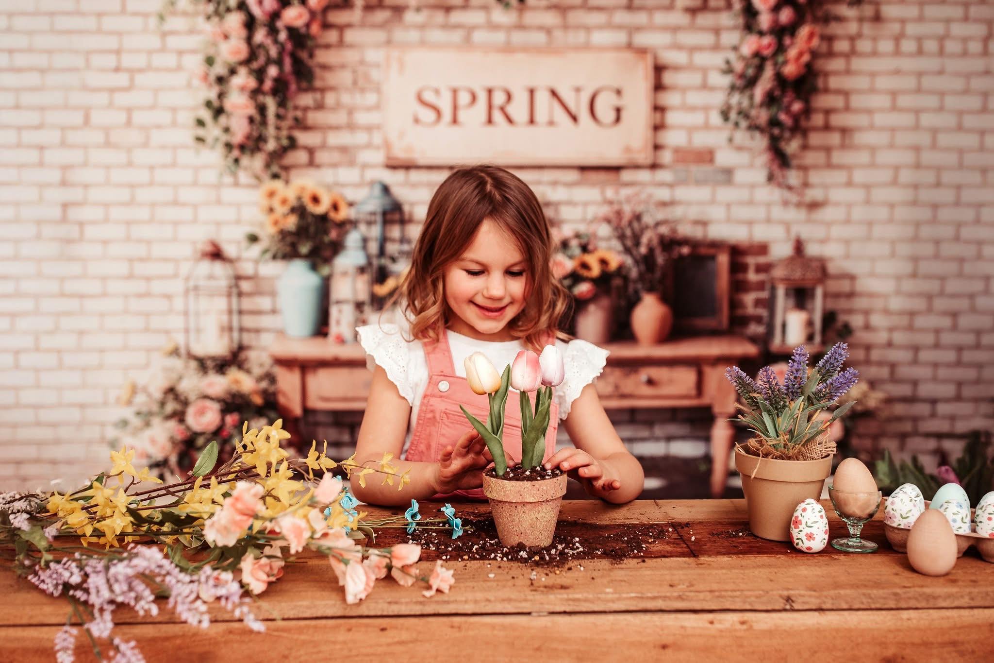 Kate Spring Floral Vintage Brick Wall Backdrop Designed by Emetselch -UK