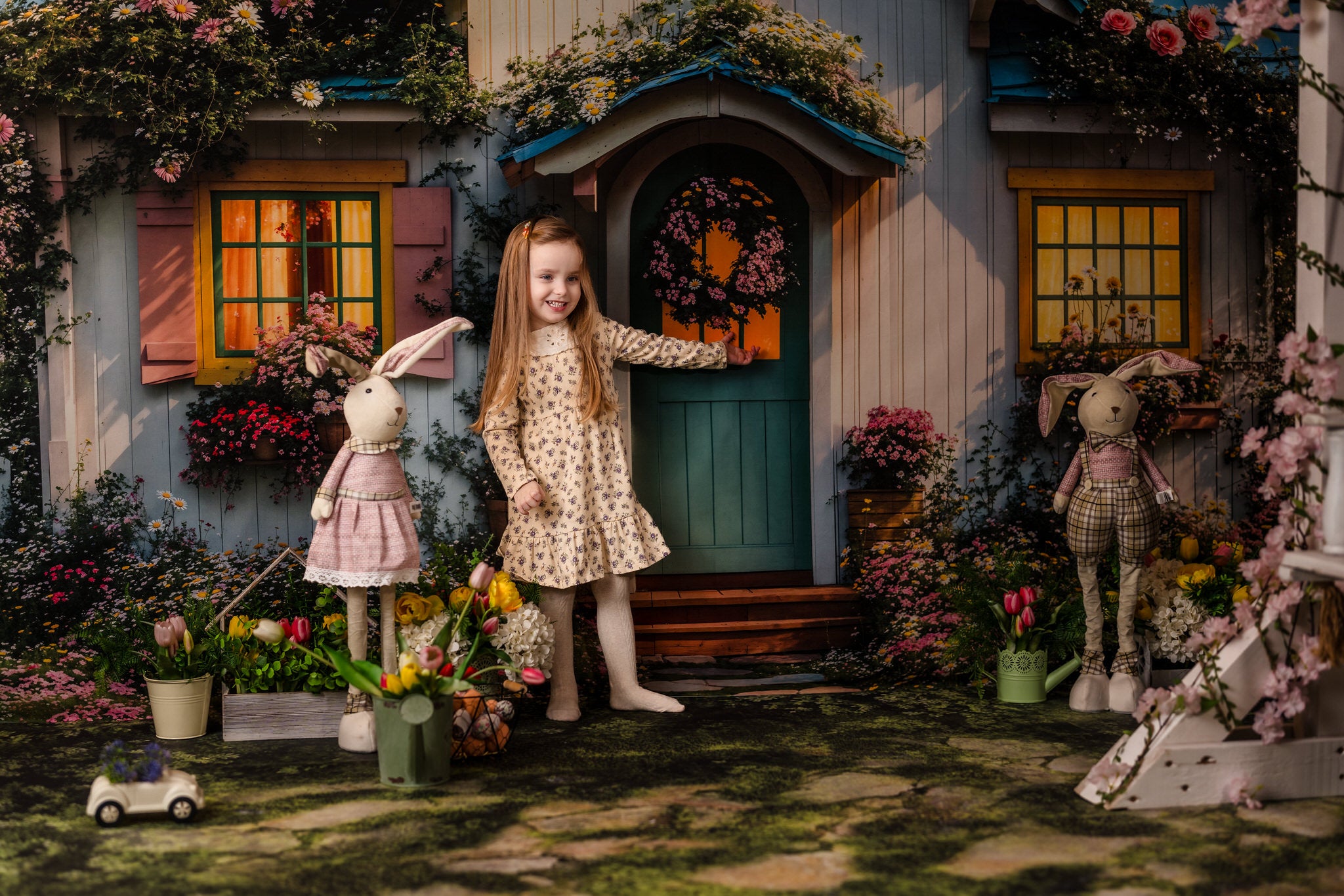 Kate Spring Cottage Garden Floral Backdrop+Pathway Floor Backdrop -UK