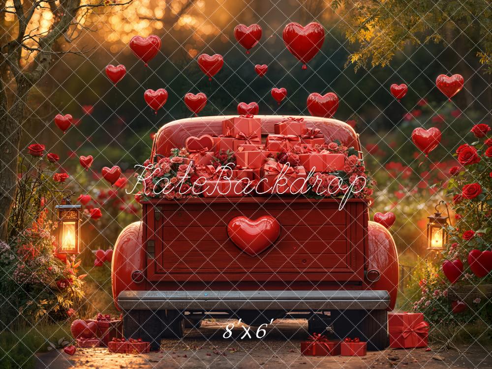 Kate Valentine Truck Red Gifts Hearts Fleece Backdrop Designed by Emetselch -UK