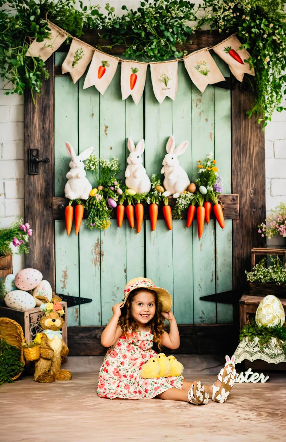 Kate Easter Bunny Carrots Door Wood Backdrop Designed by Emetselch -UK