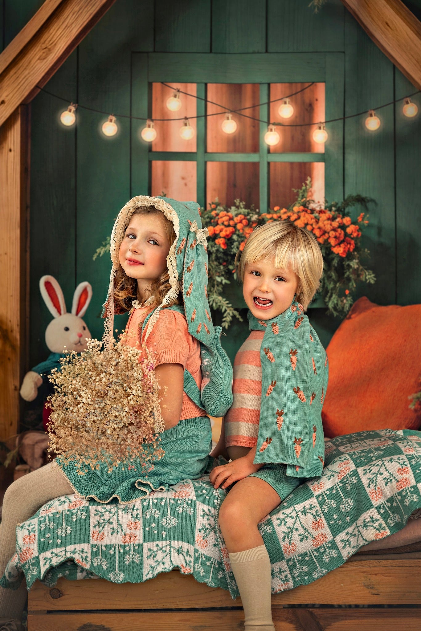 Kate Easter Bunny House Basket Blanket Backdrop Designed by Emetselch -UK