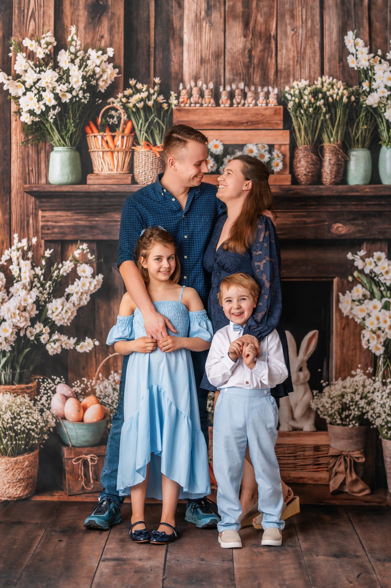 Kate Easter Fireplace Bunny Rustic Floral Backdrop Designed by Emetselch -UK