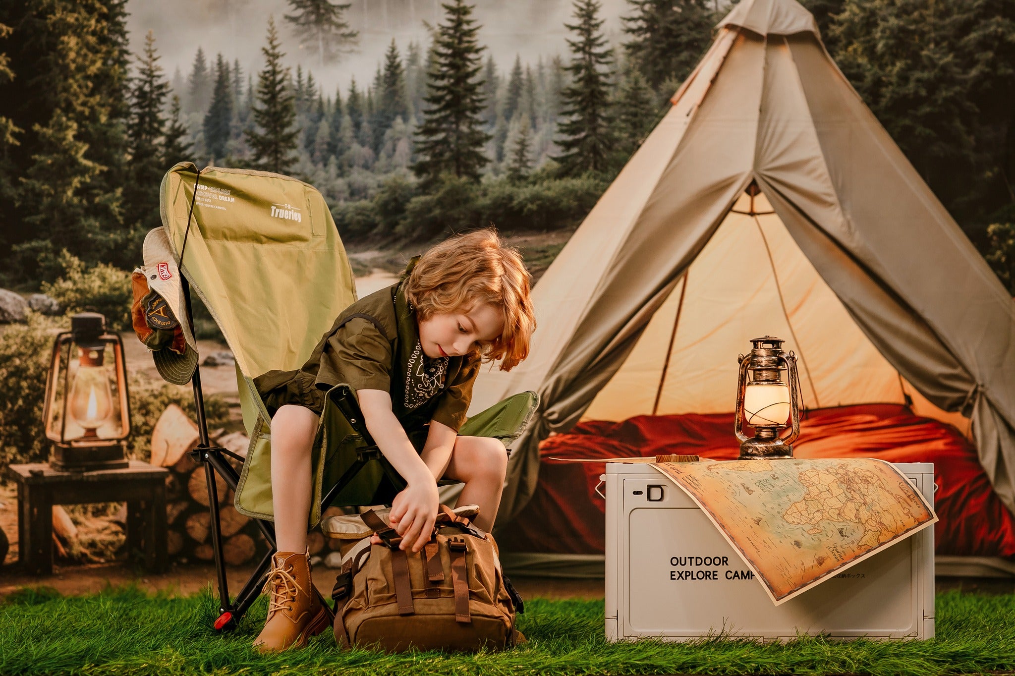 Kate Camping Forest Tent Lights Backdrop Designed by Emetselch -UK