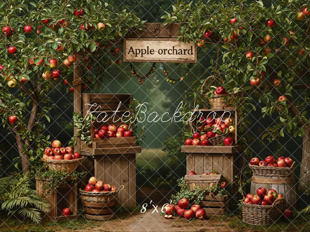 Kate Apple Orchard Trees Baskets Crates Fleece Backdrop Designed by Emetselch -UK