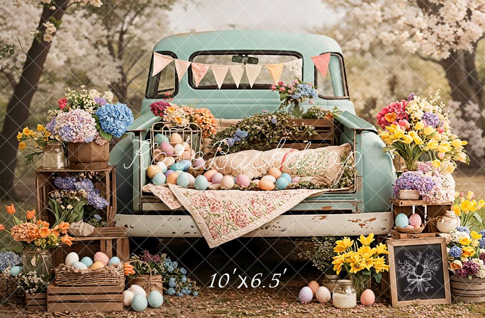Kate Easter Truck Pastel Eggs Fleece Backdrop Designed by Emetselch
