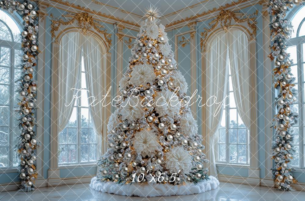 Kate Christmas White Tree Elegant Windows Backdrop Designed by Mini MakeBelieve -UK