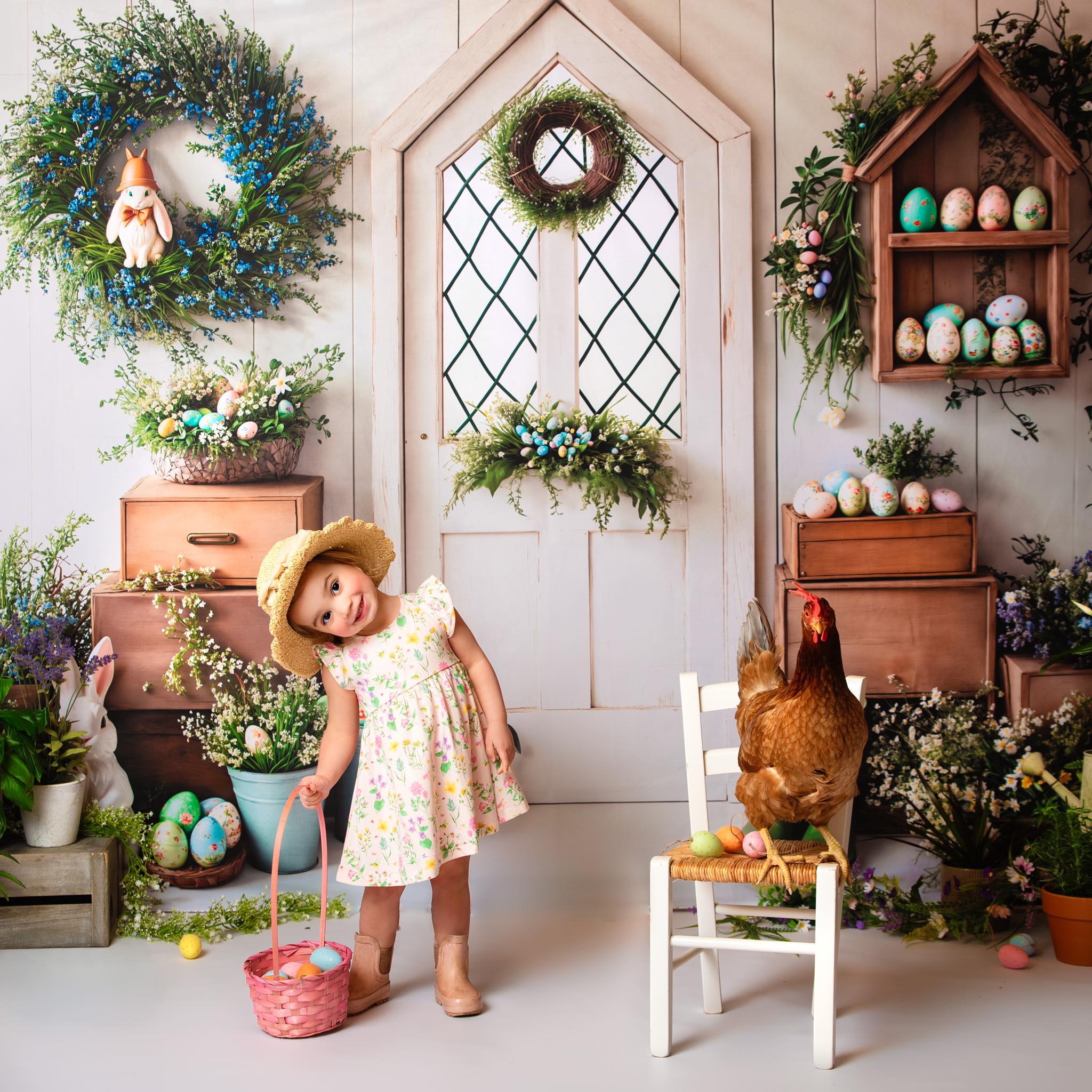 On Sale Kate Easter Bunny Spring White Door Backdrop Designed by Emetselch -UK