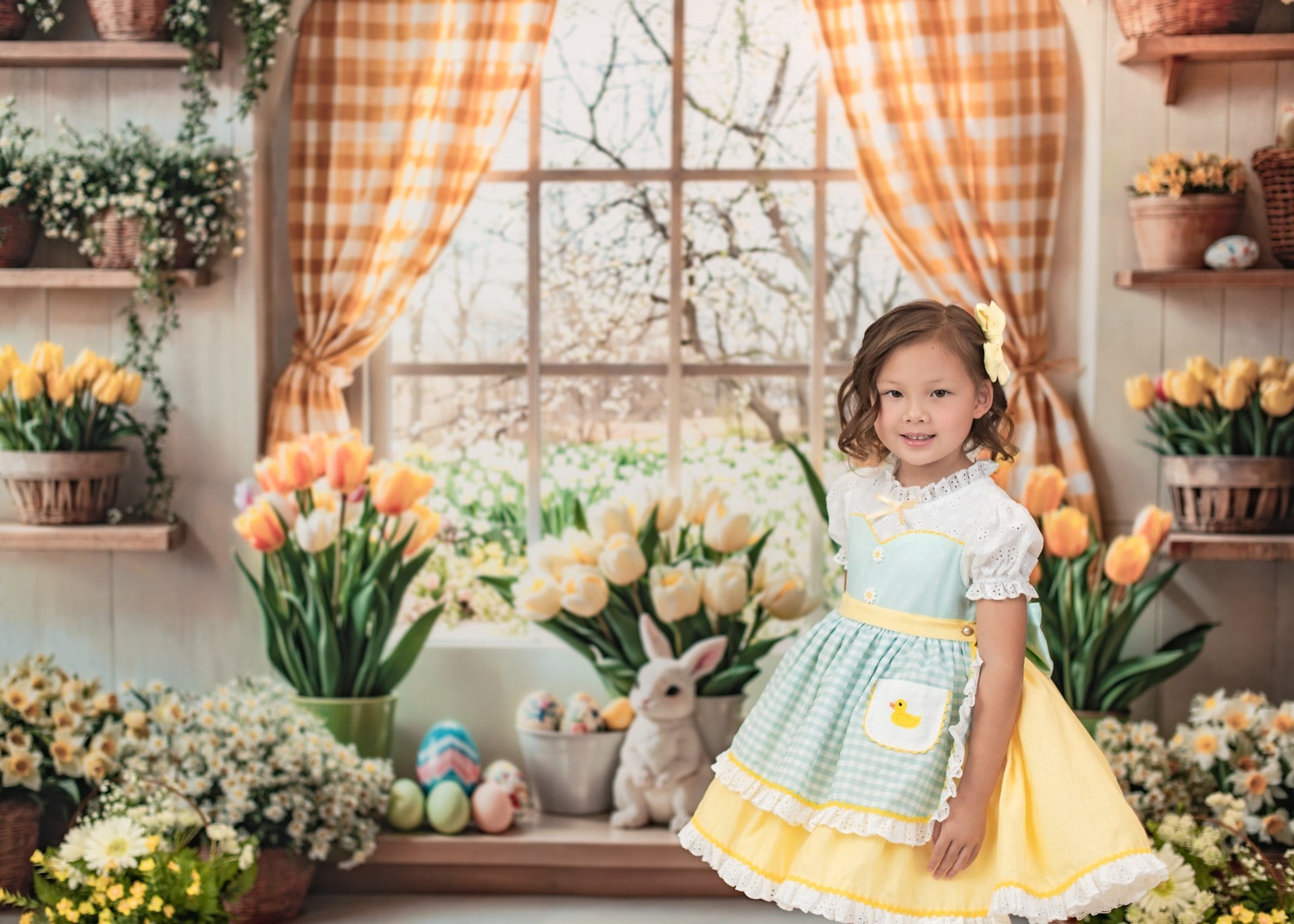 Kate Easter Bunny Floral Window Curtain Backdrop Designed by Emetselch -UK