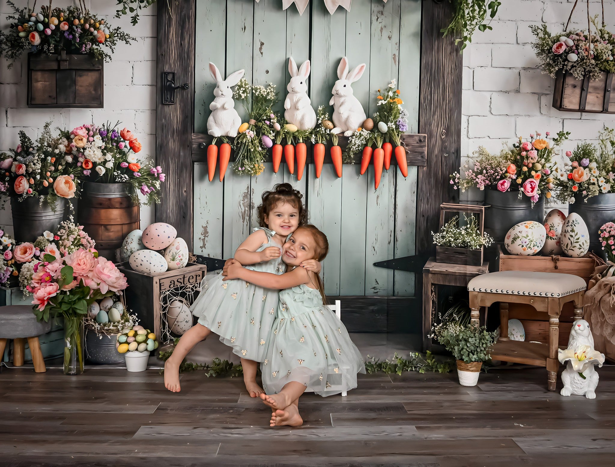 Kate Easter Bunny Carrots Door Wood Backdrop Designed by Emetselch -UK