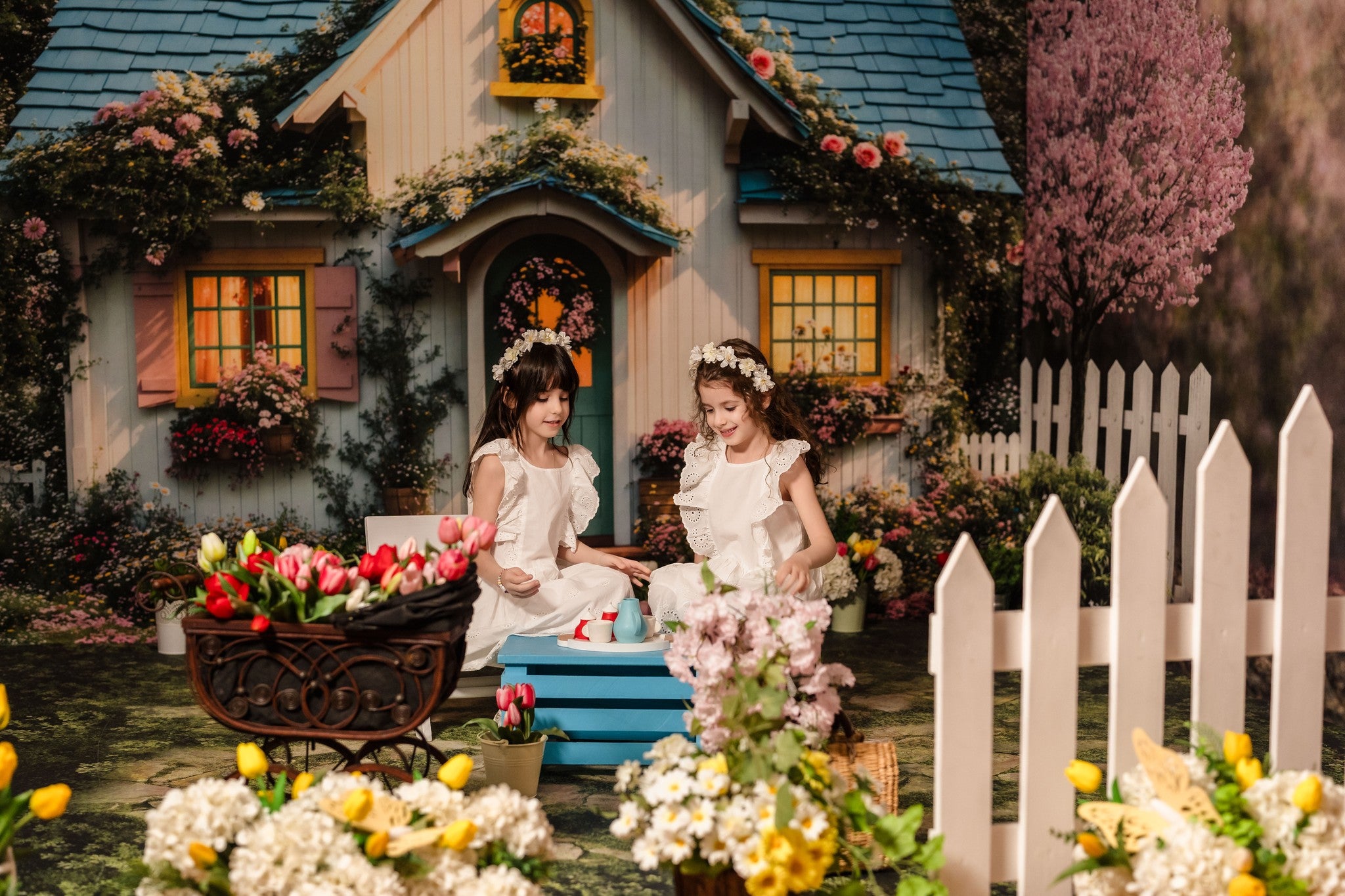 Kate Spring Cottage Garden Floral Backdrop+Pathway Floor Backdrop -UK