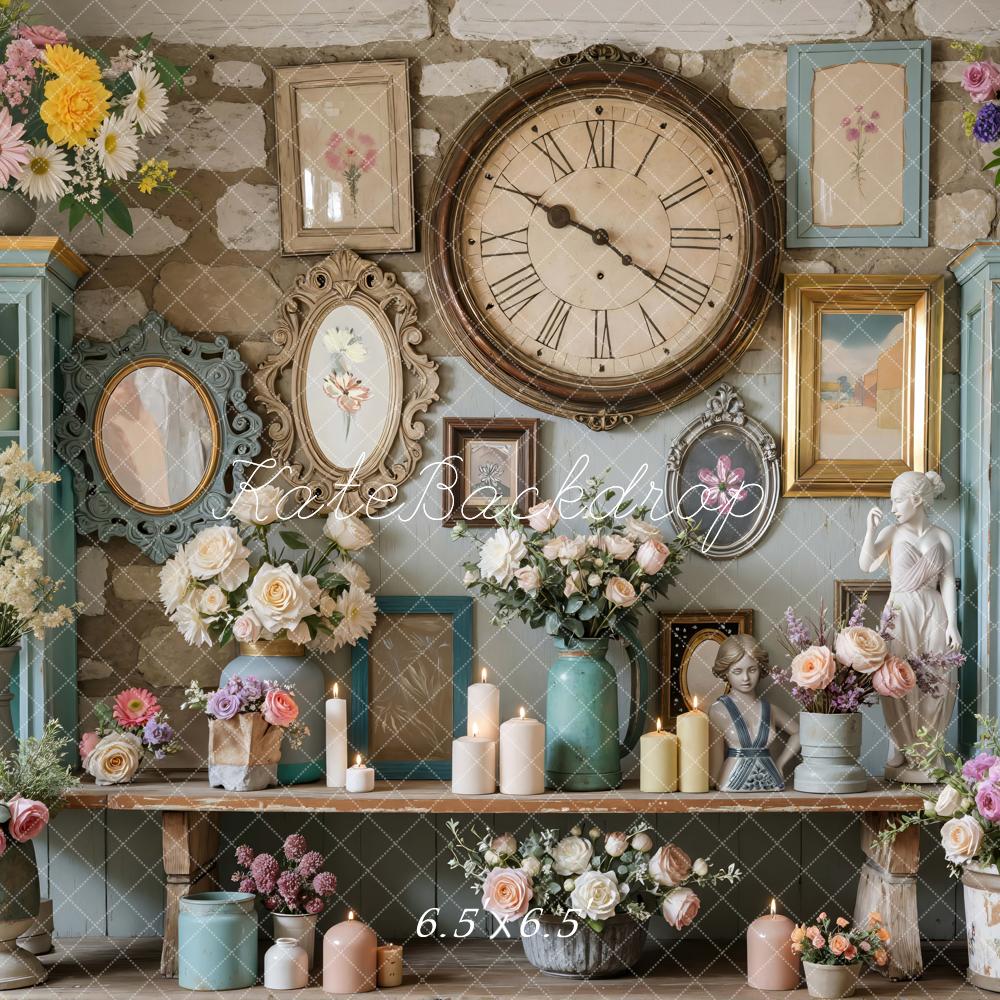 Kate Vintage Wall Flowers Candles Statues Backdrop Designed by Mini MakeBelieve -UK