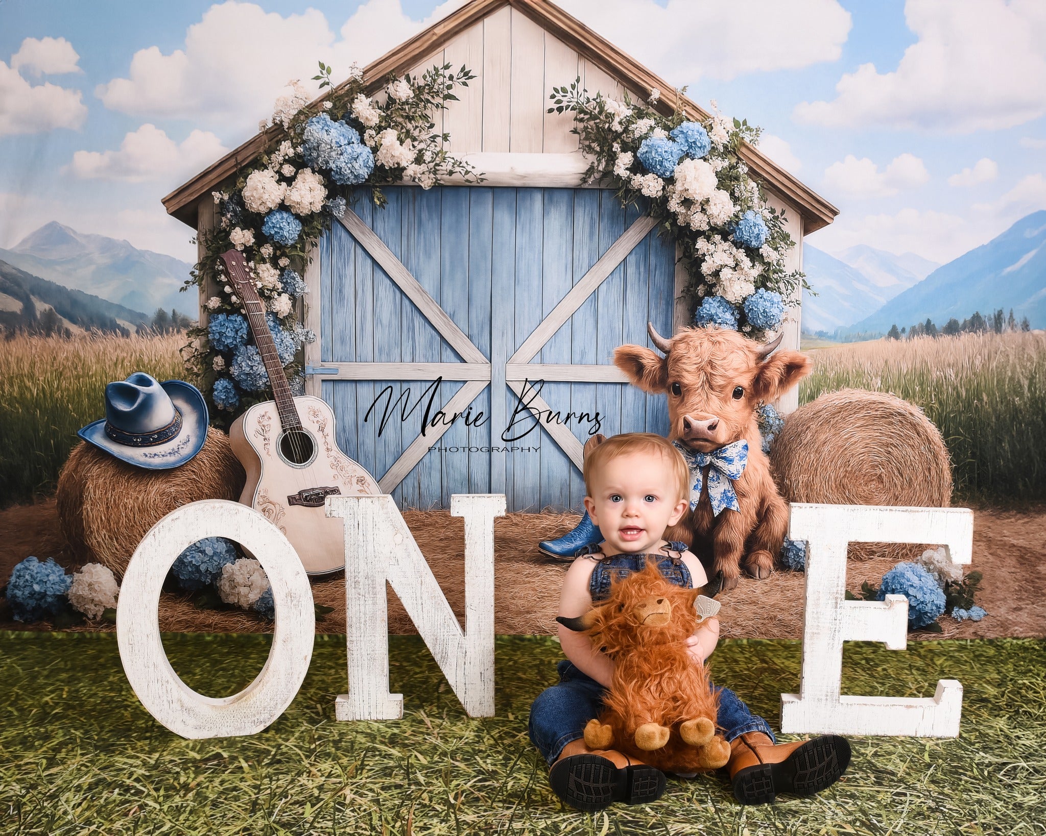 Lightning Deals Kate Country Barn Floral Cow Backdrop Designed by Ashley Paul -UK