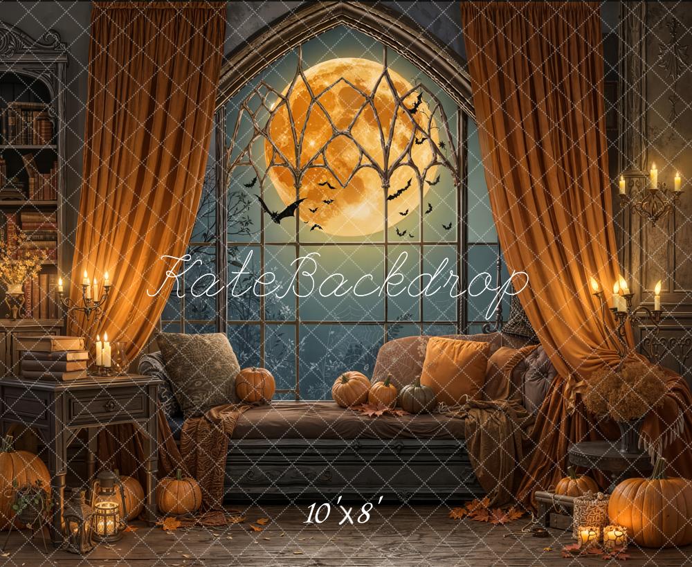 Kate Halloween Moon Gothic Window Fleece Backdrop Designed by Emetselch -UK