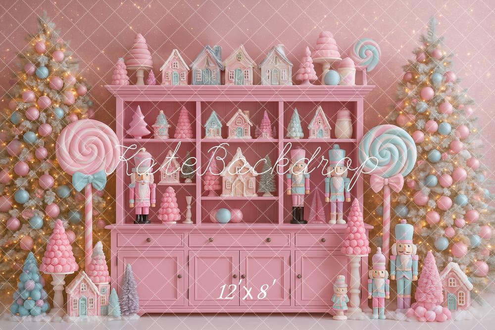 Kate Christmas Pink Cabinet Nutcracker Candy Backdrop Designed by Ashley Paul
