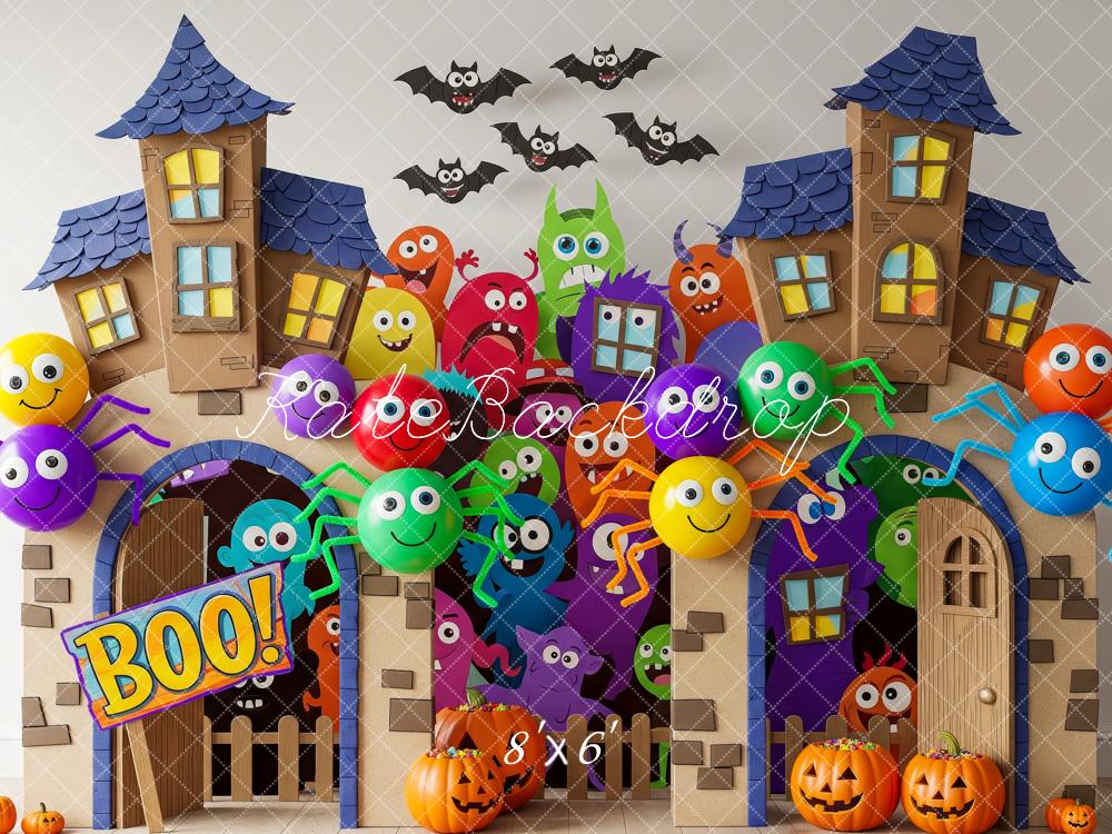 Kate Halloween Haunted House Colourful Spiders Backdrop Designed by Patty Robert