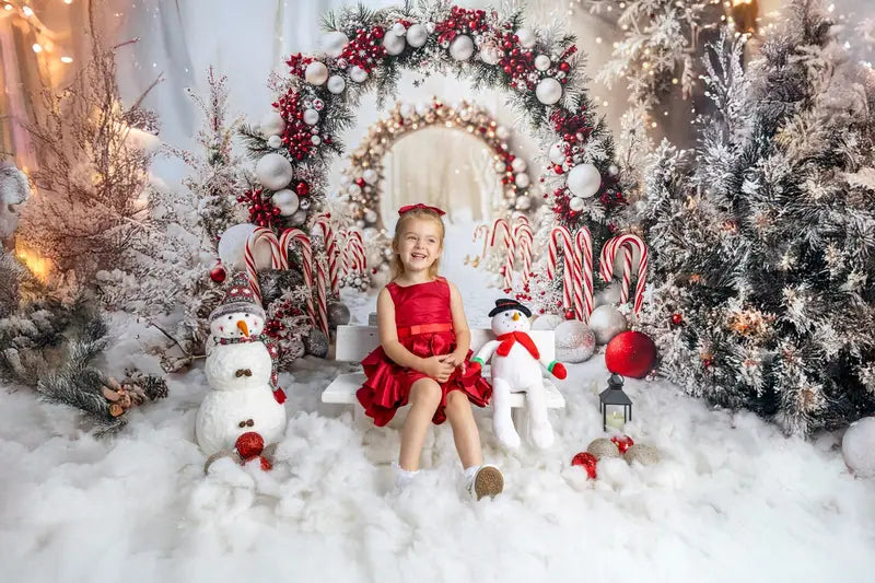 Kate Christmas Candy Cane Arch Snow Backdrop Designed by Emetselch -UK