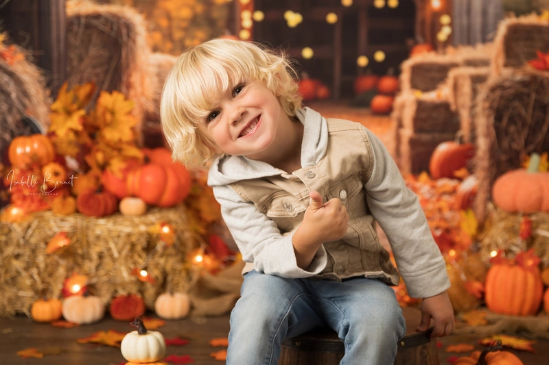 Kate Autumn Maple Leaf Barn Pumpkin Straw Backdrop Designed by Emetselch -UK