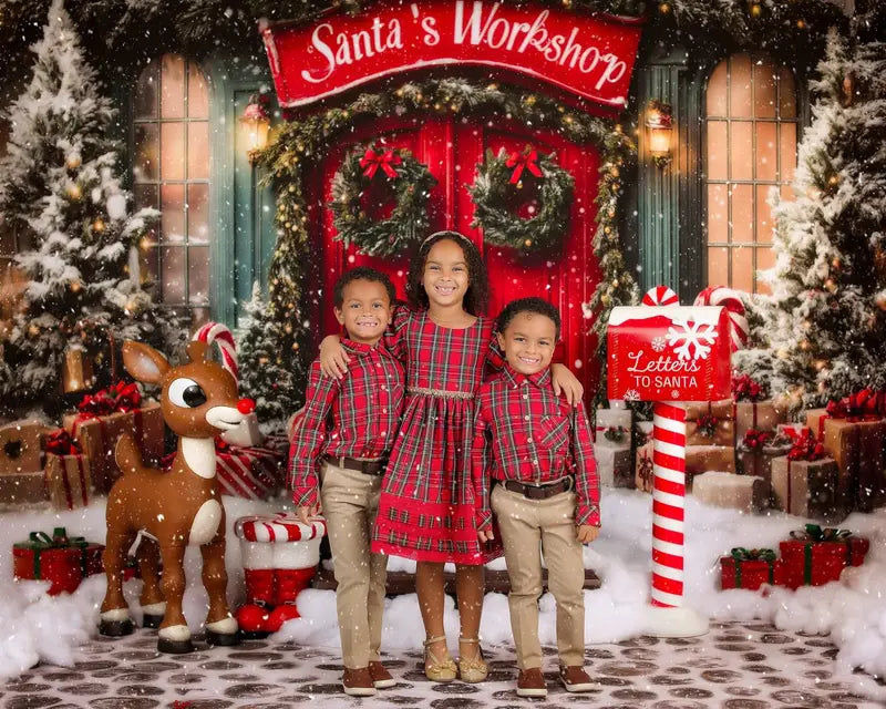 Lightning Deals Kate Christmas Santa Workshop Red Door Backdrop Designed by Emetselch -UK