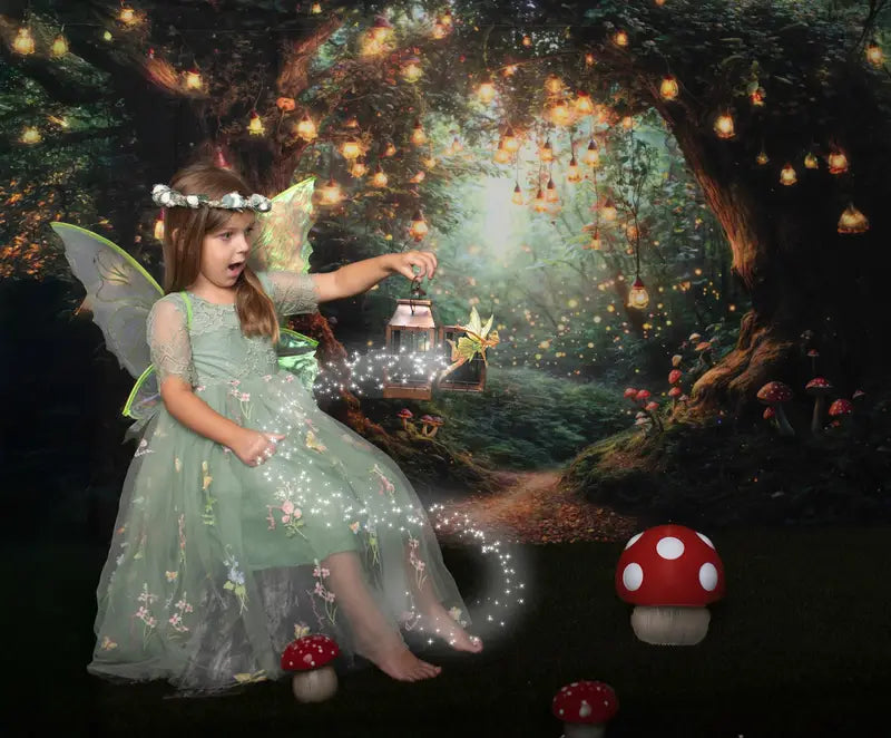 Kate Fairy Tale Forest Lights Mushrooms Backdrop Designed by Emetselch -UK