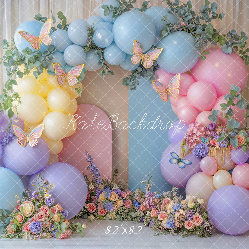 Kate Cake Smash Balloon Arch Butterfly Florals Backdrop Designed by Emetselch