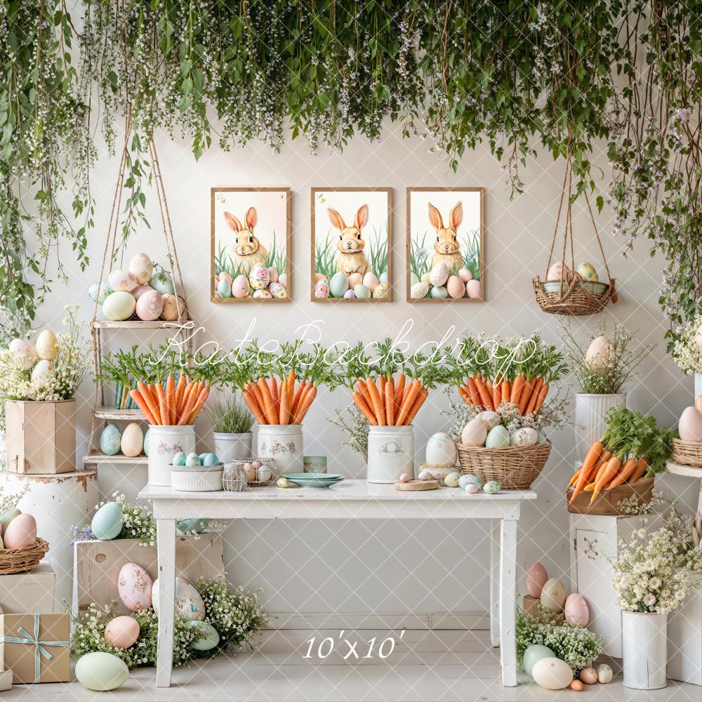 Kate Easter Bunny Carrots Pastel Eggs Backdrop Designed by Emetselch -UK