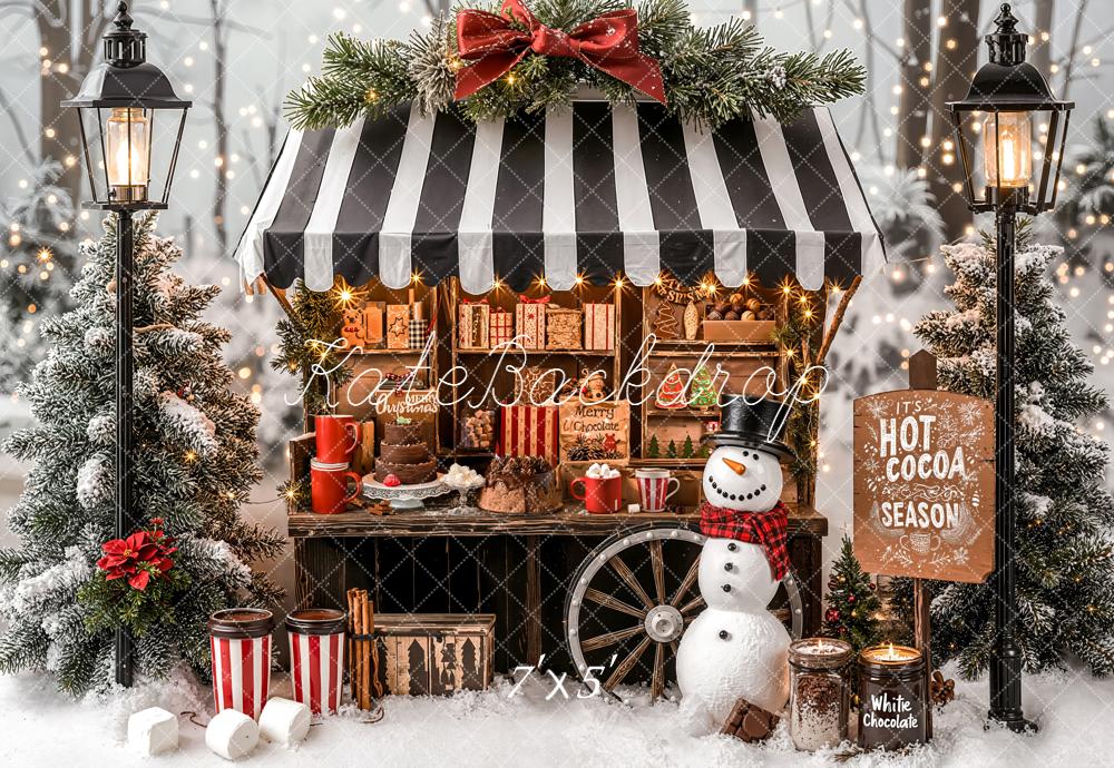 Kate Christmas Hot Cocoa Snow Snowman Backdrop Designed by Emetselch -UK