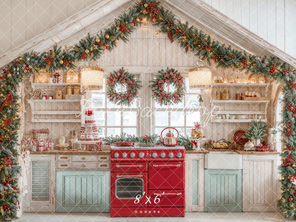 Kate Christmas Kitchen Wreaths Garland Presents Backdrop Designed by Emetselch